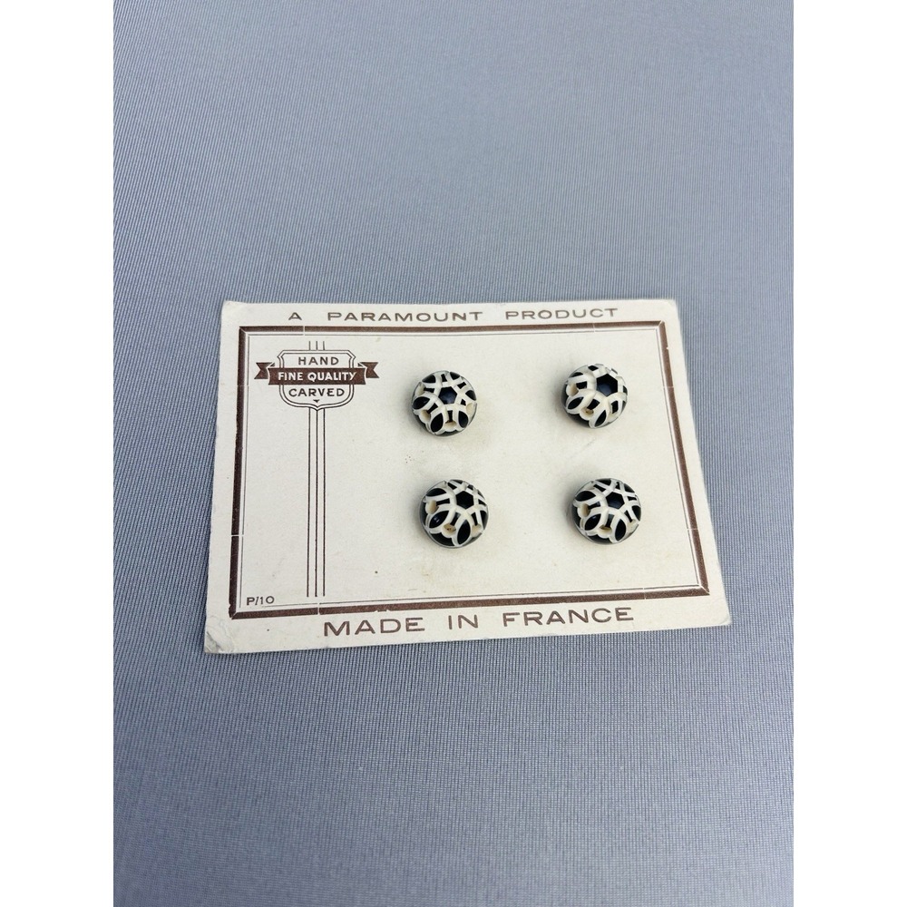 Black & White Carved Paramount Vintage Buttons NEW On Card Set Of 4
